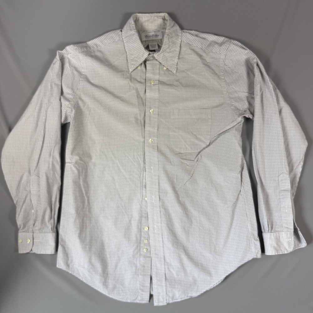 Brooks Brothers Shirt Mens 15.5 34/35 White Check Cotton Button Down Dress